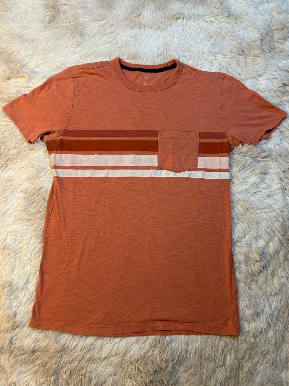 GAP Men's Rust Orange Striped Pocket Short Sleeve Tee